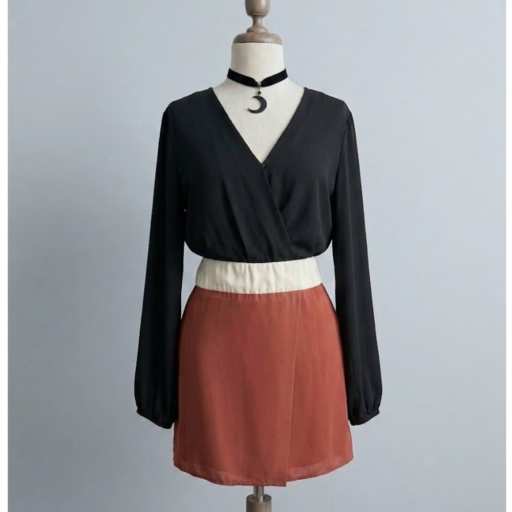 Vintage Forever 21 Mini Dress Black Rust Orange Small Fall Classy Datenight
